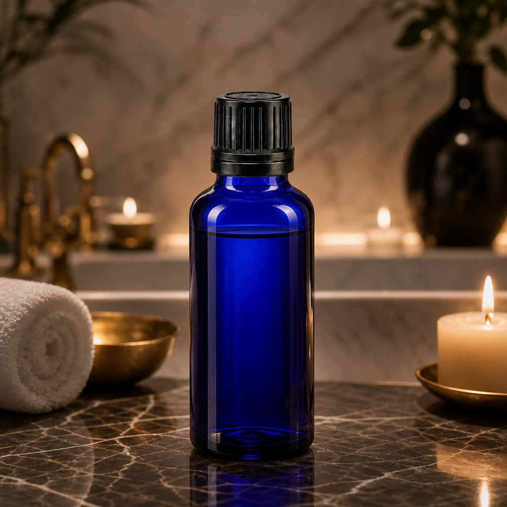 Lichtschutzflasche 30ml Kobaltblau mit OV-Verschluss ideal für Aromatherapie und Wellness