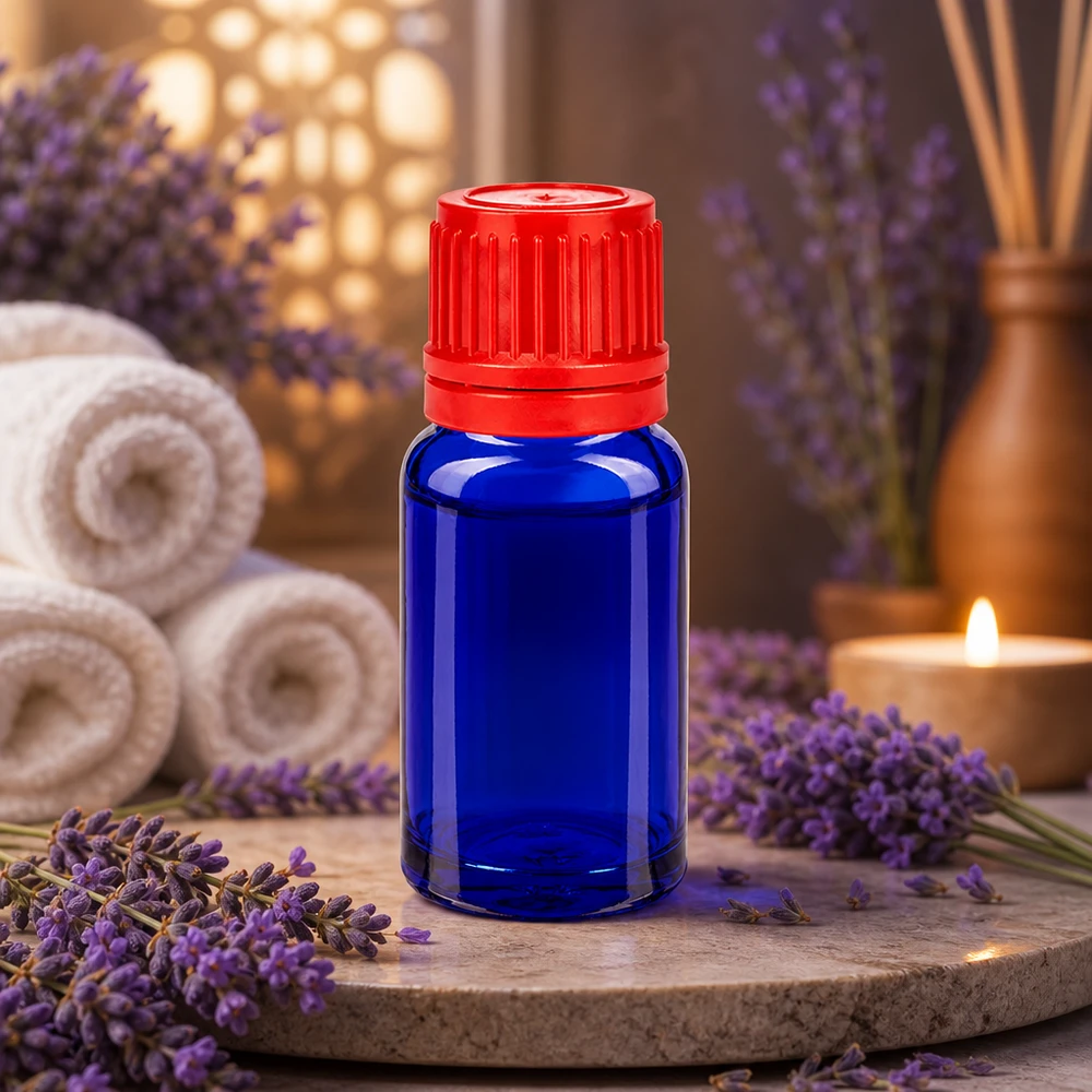 10ml lahvička 11mm šroubovací uzávěr červená BlueLine UT18/10. Elegante 10ml Glasflasche BlueLine Serie mit rotem Schraubverschluss für DIY Kosmetik