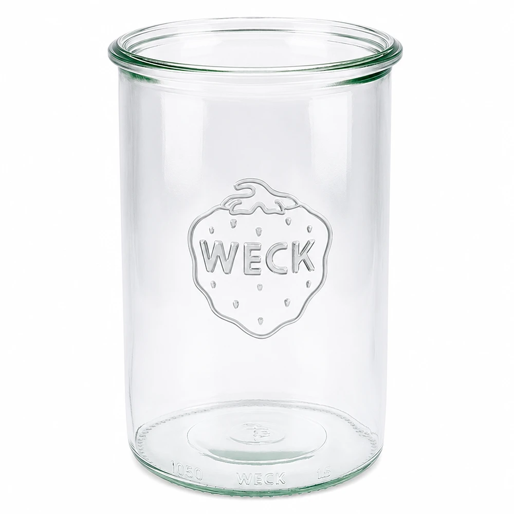 1000ml tumblery WECK RR100 s dřevěným dřevem - 1000ml tumblery WECK RR100 s dřevěným dřevem WECK Sturzglas 1000ml RR100 aus klarem Glas mit eingeprägtem Logo für Einmachen und Vorratshaltung