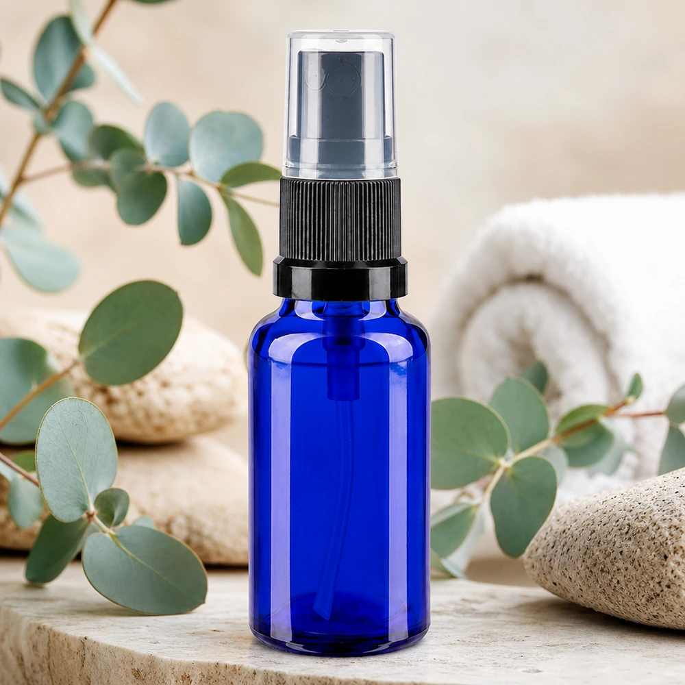 20ml blaue Glassprühflasche mit transparenter Schutzkappe ideal für Seren und Hydrolate