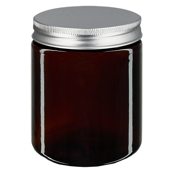 Sklen&#283;n&#225; d&#243;za o objemu 180 ml. hn&#283;d&#225;, se st&#345;&#237;brn&#253;m kovov&#253;m v&#237;&#269;kem. ApoGlas