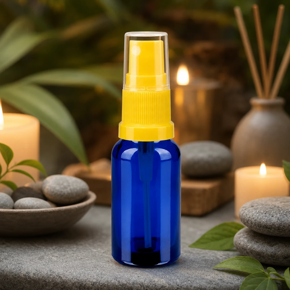 20ml lahvička s rozprašovačem žlutá/transparentní standardní uzávěr BlueLine UT18/20 Robuste 20ml Sprayflasche mit auslaufsicherem Verschluss STD BlueLine UT18/20