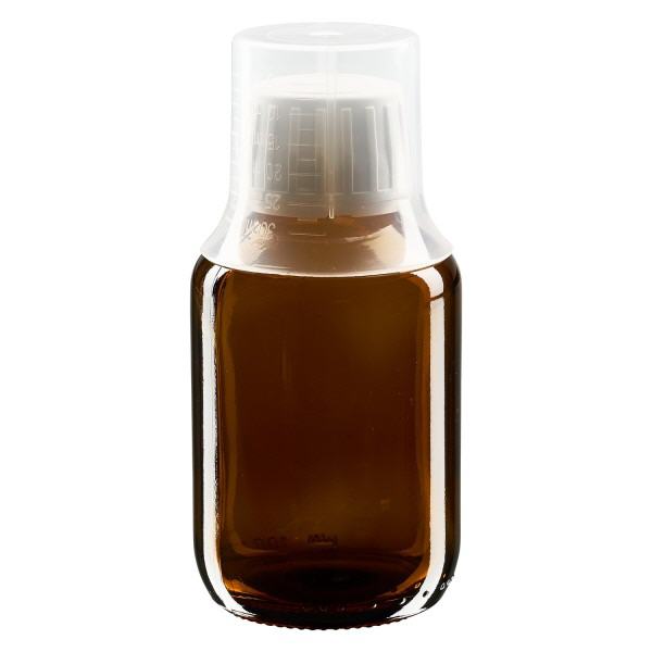 100ml lahvička na léky hnědá, uzávěr s pojistkou proti manipulaci s dávkovacím kalíškem 30ml ApoGlas 100ml lahvička na léky hnědá, uzávěr s pojistkou proti manipulaci s dávkovacím kalíškem 30ml ApoGlas