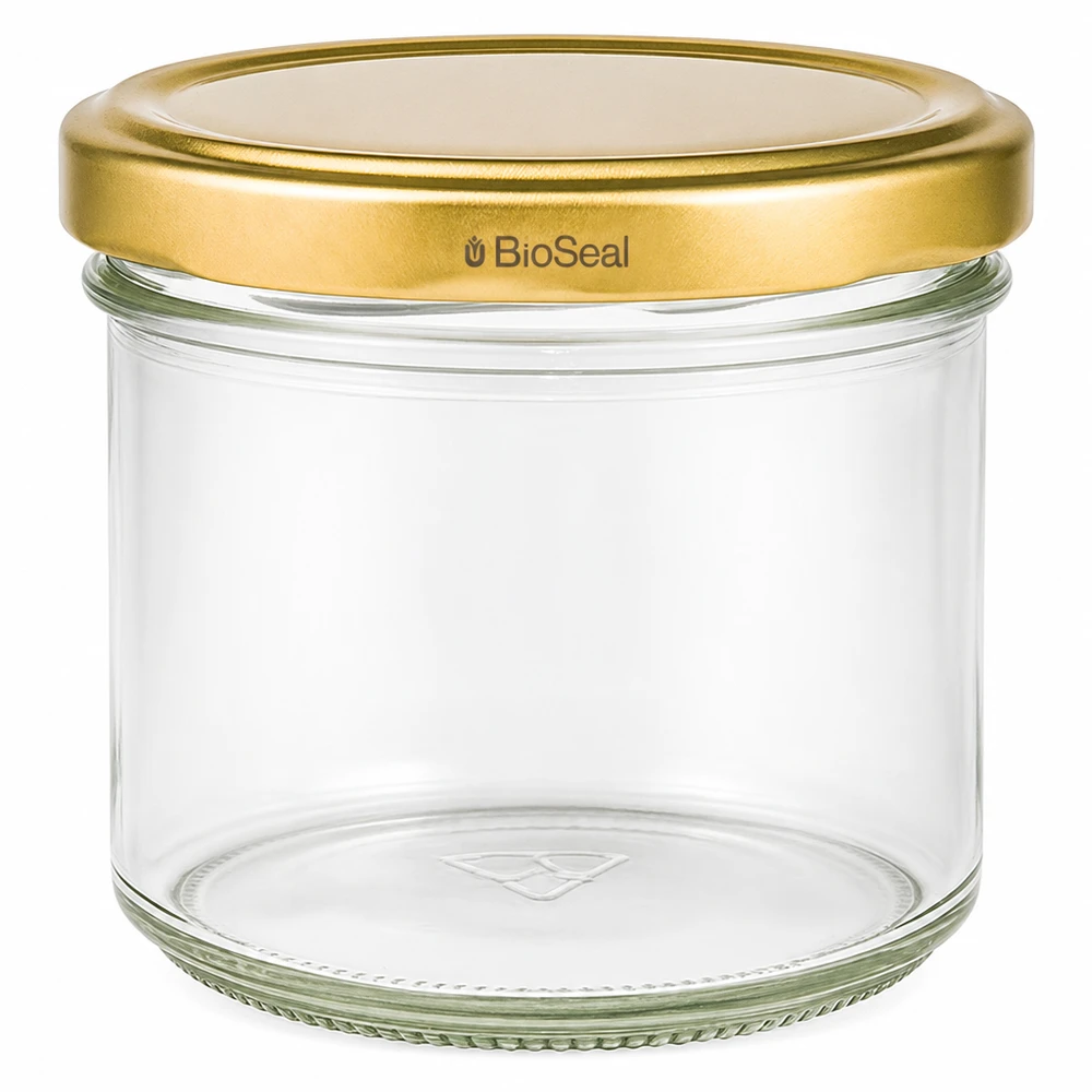 Nádoby o objemu 125 ml se zlatým víkem UNiTWIST BioSeal. UNiTWIST Sturzglas 125ml mit goldenem TO66 BioSeal Deckel - Einmachglas für Marmelade und Konserven