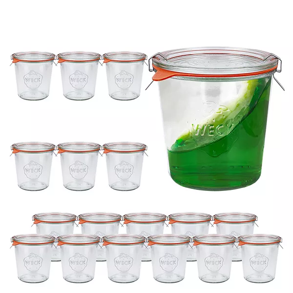 Sada 18 sklenic Weck o objemu 580 ml s 18 skleněnými víčky, 1 ks.