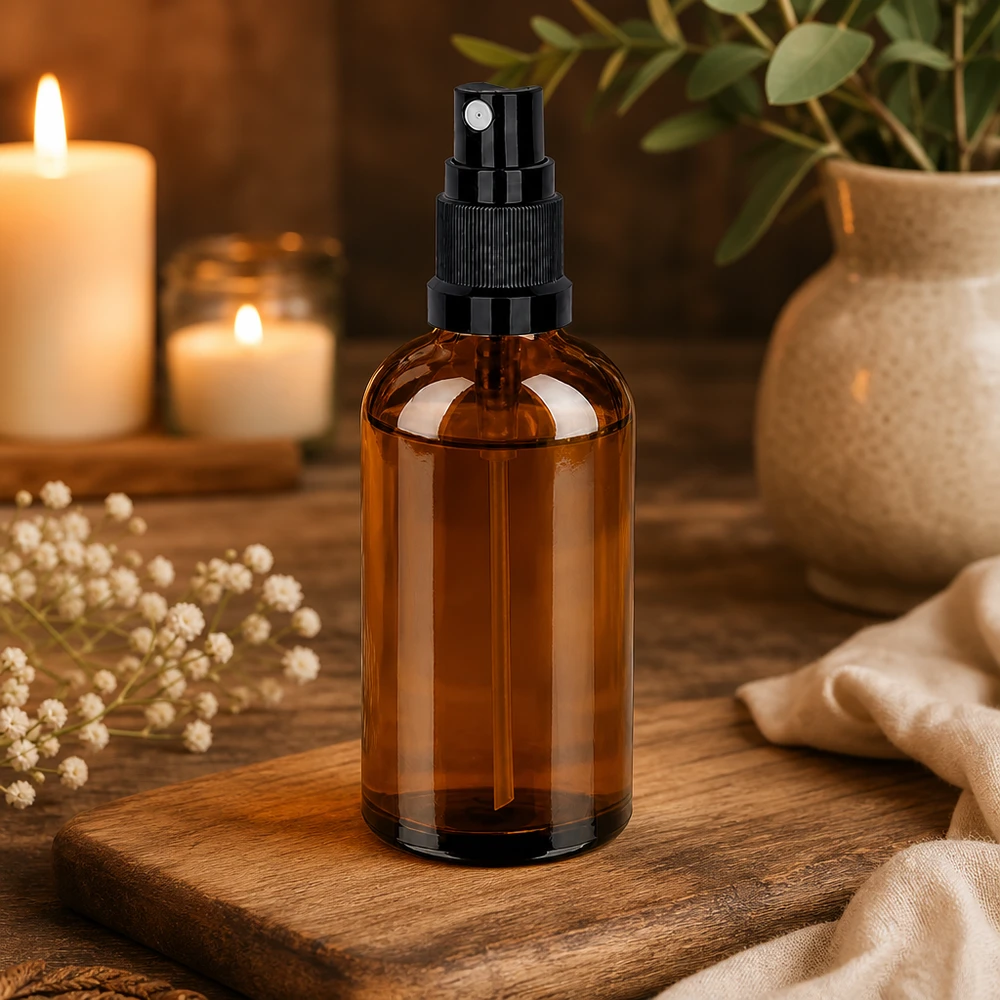 100ml láhev s rozprašovačem černá standardní uzávěr BrownLine UT18/100 Wiederverwendbare 100ml Glassprayflasche mit ergonomischem schwarzem Sprühkopf für Nachhaltigkeit