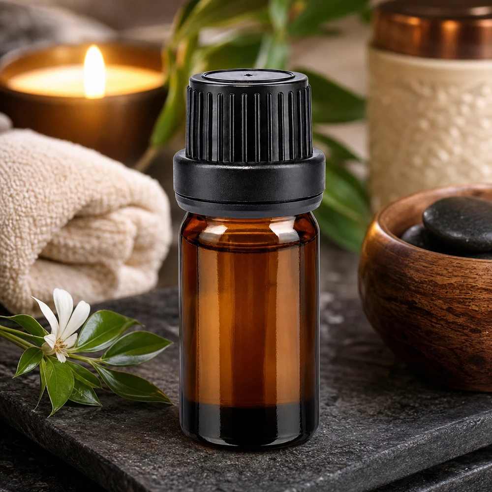 UV-geschützte 5ml Apothekerflasche Braunglas schwarzer 11mm OV-Verschluss Aromatherapie-Setting
