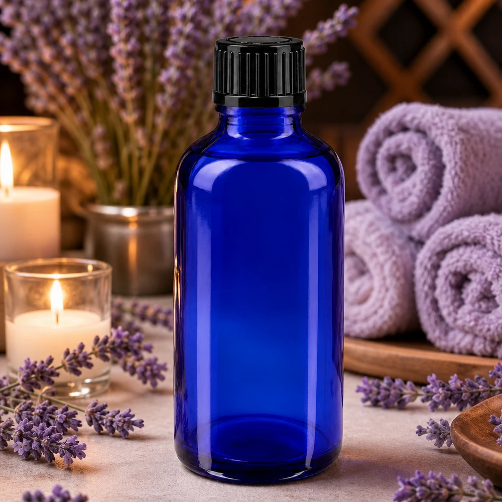 Kobaltblaue 50ml Glasflasche Apotheker SV STD für Aromatherapie und Naturkosmetik