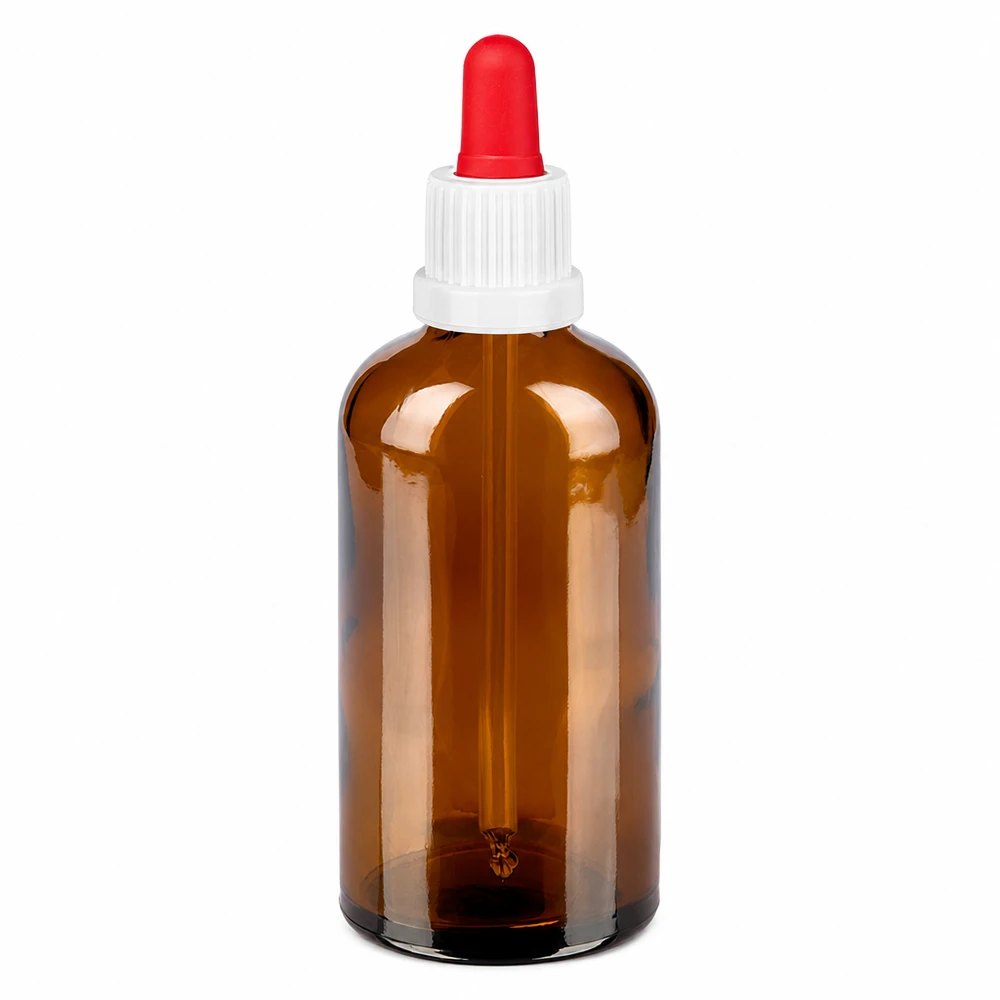 100ml pipetovací láhev bílá/červená s uzávěrem proti neoprávněné manipulaci BrownLine UT18/100 Laborflasche 100ml braun mit Tropfpipette für pharmazeutische und kosmetische Anwendungen