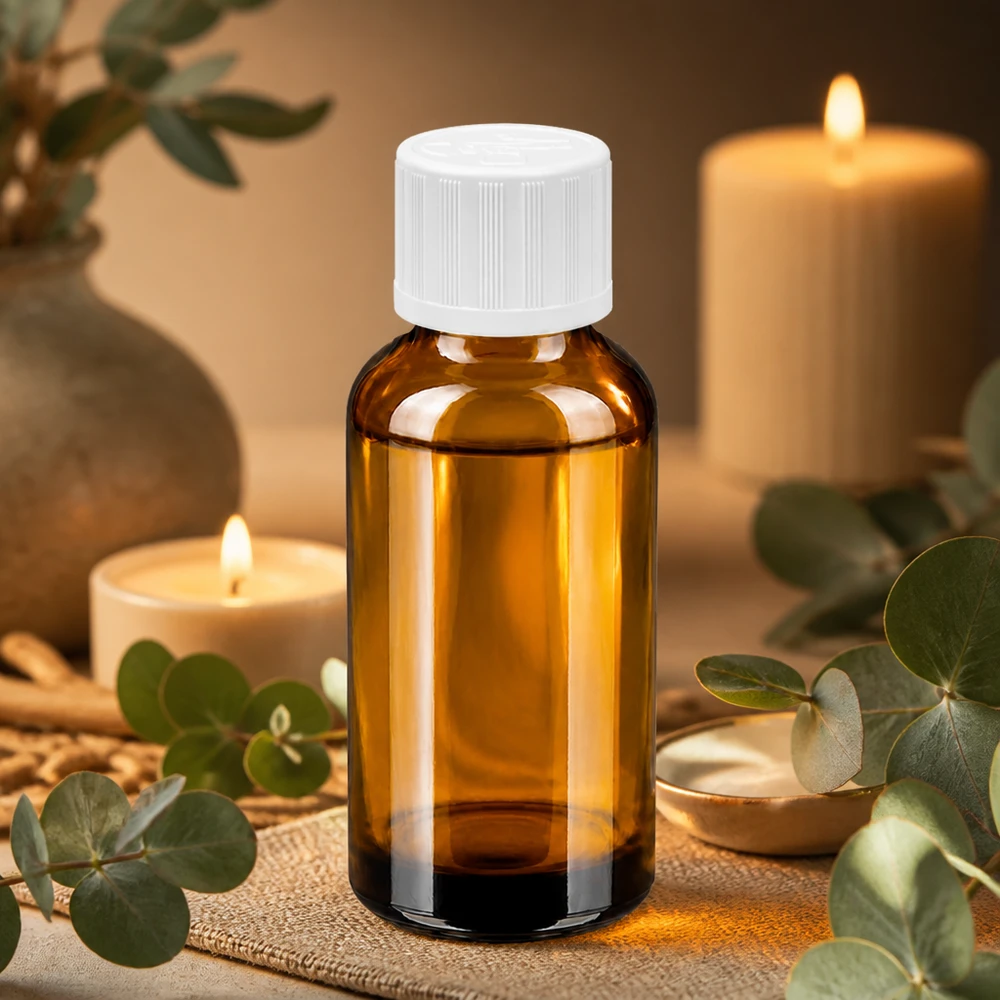 Robuste 30ml Glasflasche in Braun mit auslaufsicherem Verschluss für mobile Nutzung