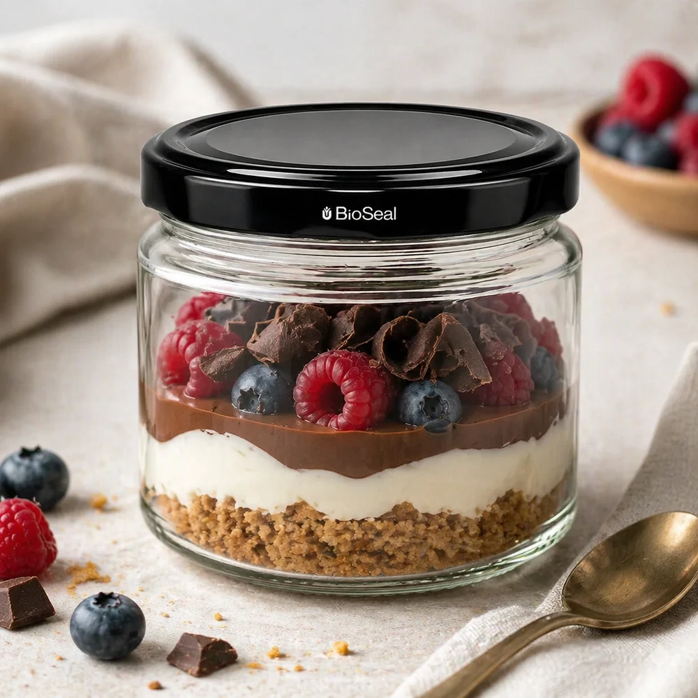 Kulatá sklenice 330 ml + víčko BioSeal černé UNiTWIST