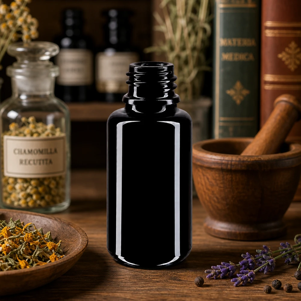 Fialová skleněná lahvička 20ml DIN 18 (Mironglas) Robuste Orion Tropfflasche 20ml aus widerstandsfähigem Violettglas für den täglichen Gebrauch