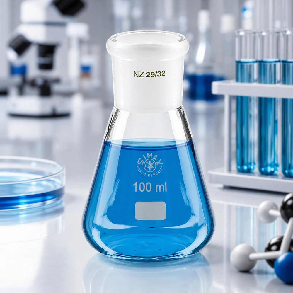 Erlenmeyerova baňka 100ml se standardním broušeným spojem (29/32) Erlenmeyerova baňka 100ml se standardním broušeným spojem (29/32)