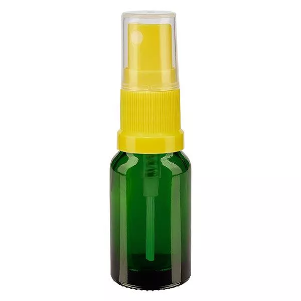 Lékárenská lahvička zelená 10ml s rozprašovacím uzávěrem žlutá Lékárenská lahvička zelená 10ml s rozprašovacím uzávěrem žlutá
