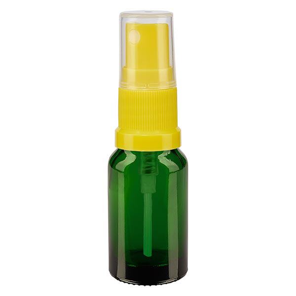 Lékárenská lahvička zelená 10ml s rozprašovacím uzávěrem žlutá Lékárenská lahvička zelená 10ml s rozprašovacím uzávěrem žlutá