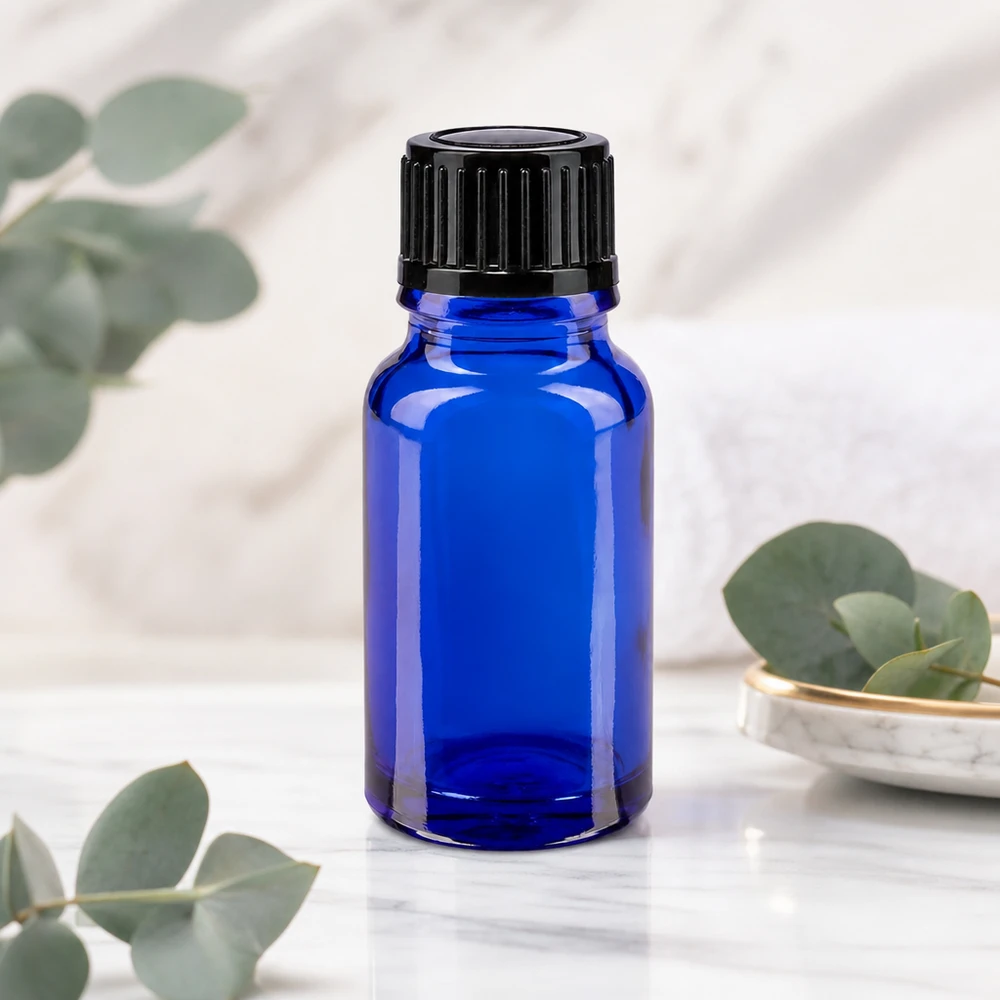 Lichtschutzflasche 10ml blaues Borosilikatglas mit schwarzem Originalitätsverschluss