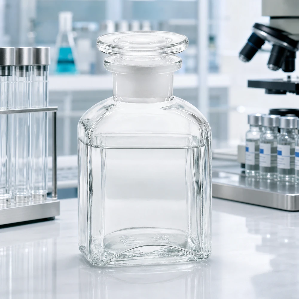 Čtvercová láhev 150ml čirá skleněná zátka se širokým hrdlem Kleine Vorratsflasche 150ml Glas transparent quadratisch mit luftdichtem eingeschliffenem Stopfen