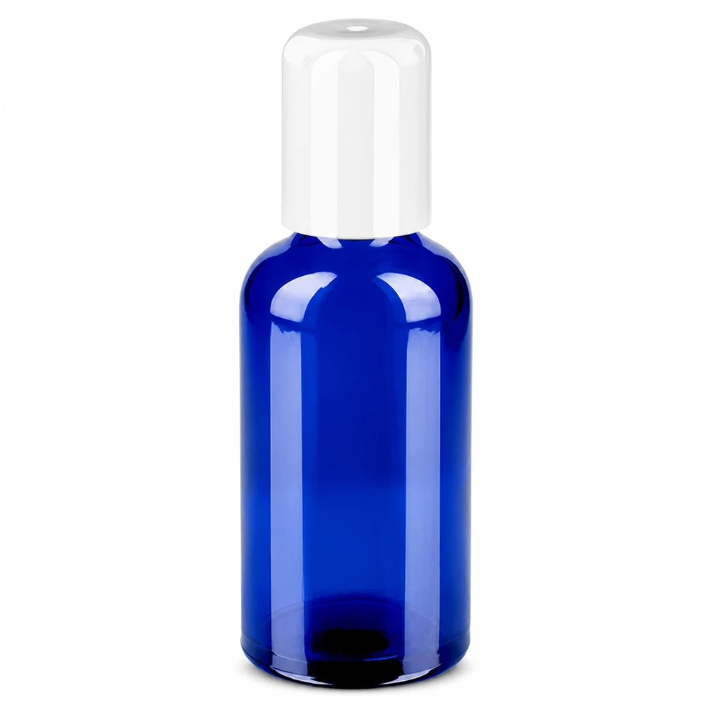 50ml roll-on lahvička bílá standardní uzávěr BlueLine UT18/50 Kompakte 50ml Roll-On Flasche in elegantem Blau mit ergonomischem Design UT18/50
