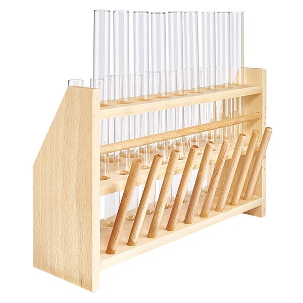 D&#345;ev&#283;n&#253; stojan na zkumavky s 18 zkumavkami a sodovkov&#253;m v&#225;pnem 160x16