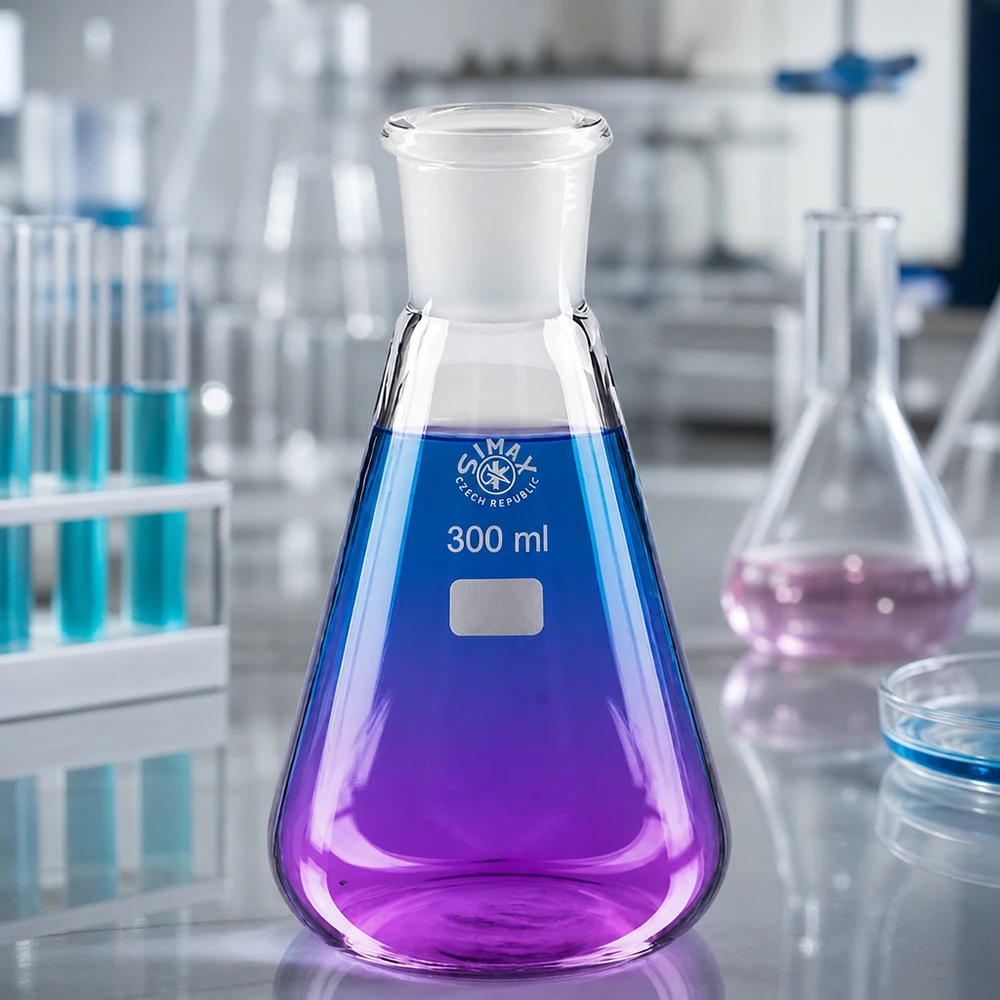Erlenmeyerova baňka 300ml se standardním broušeným spojem (29/32) Laborglasware Erlenmeyerkolben 300ml mit Normschliff für analytische Chemie und Forschung