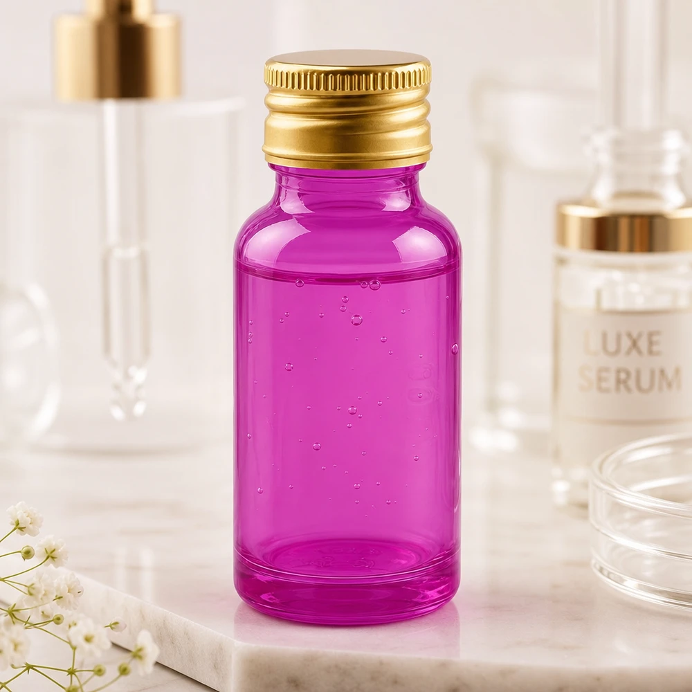 Dekorative violette 20ml Glasflasche mit glänzendem Aluverschluss für edle Präsentation