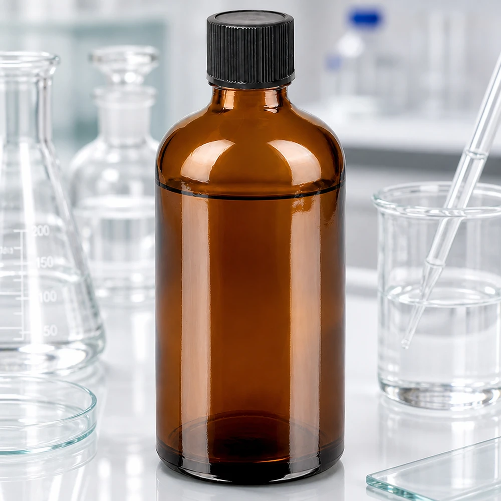 100ml kapátko lahvička 1mm černá standardní uzávěr BrownLine UT18/100 Robuste 100ml Apothekerflasche aus dunklem Glas mit langlebigem 1mm Tropfsystem