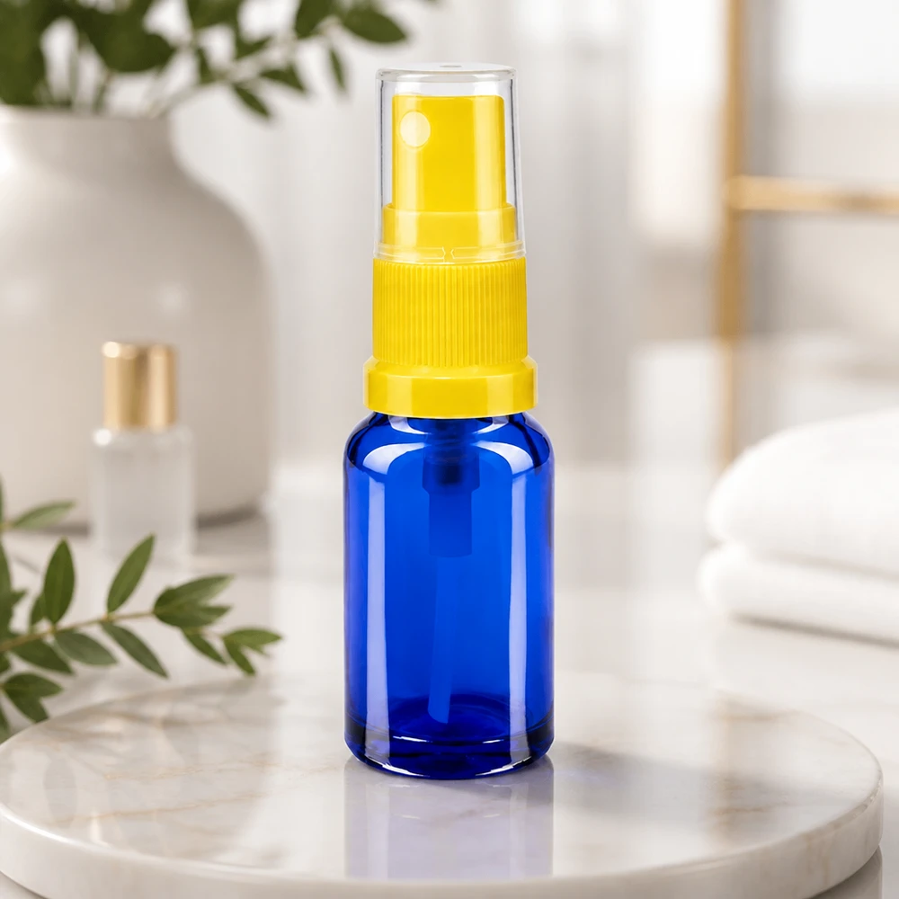 Apothekensprayflasche blau 10ml gelber Zerstäuber ideal für ätherische Öle und Seren