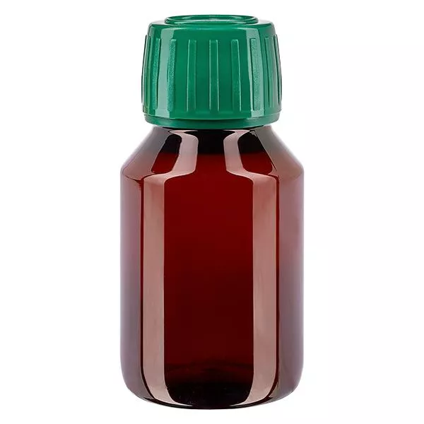 PET láhev 50ml se zeleným uzávěrem, který je odolný proti manipulaci. PET láhev 50ml se zeleným uzávěrem, který je odolný proti manipulaci.