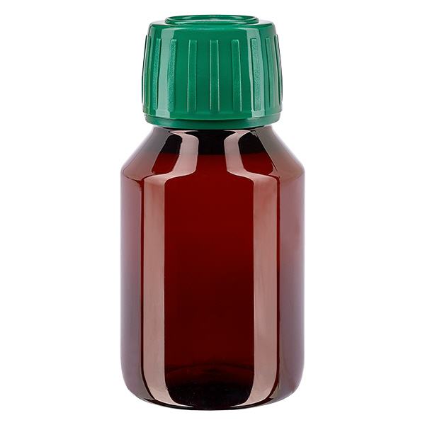 PET láhev 50ml se zeleným uzávěrem, který je odolný proti manipulaci. PET láhev 50ml se zeleným uzávěrem, který je odolný proti manipulaci.