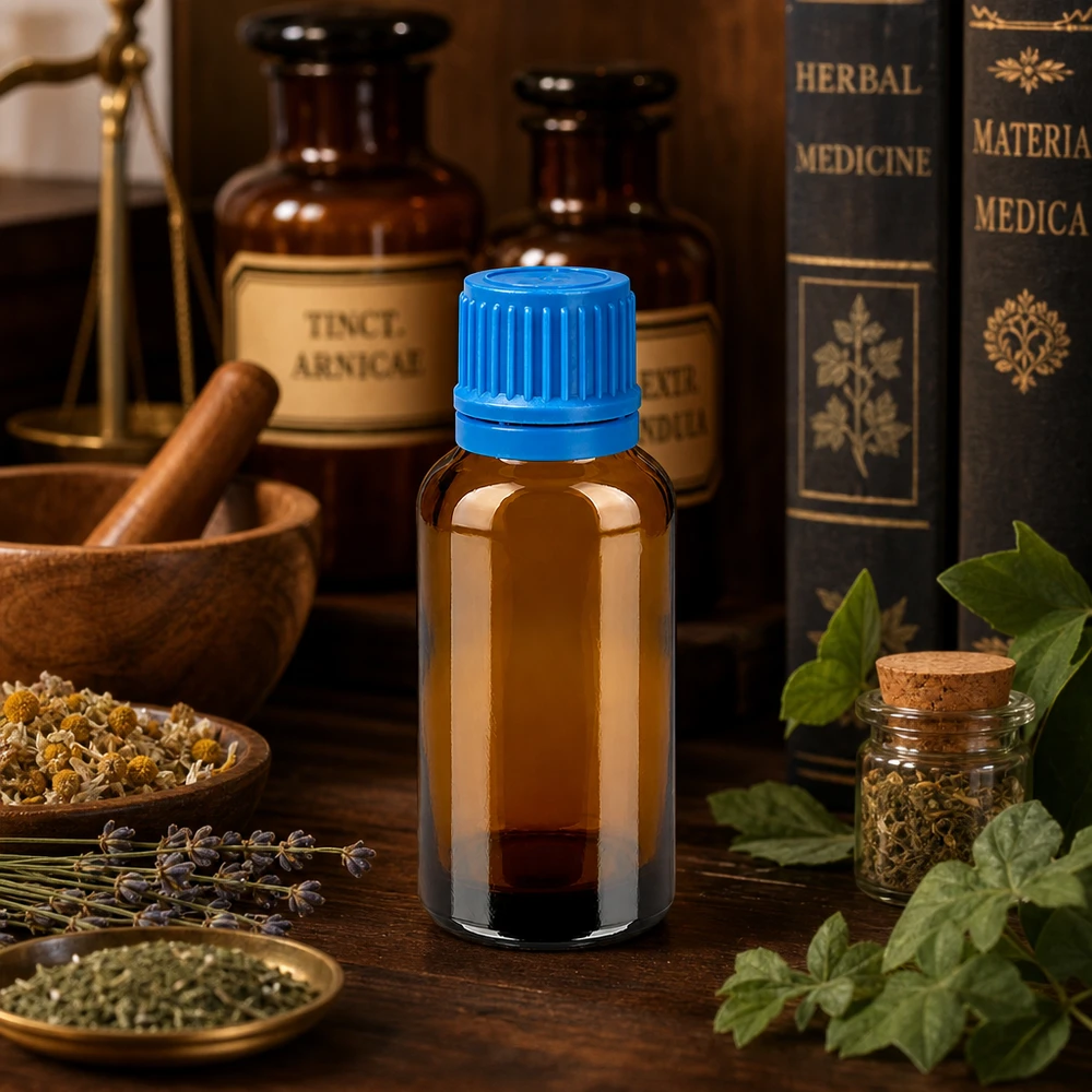 30ml pharmazeutische Braunglasflasche mit blauem Verschluss für sterile Aufbewahrung