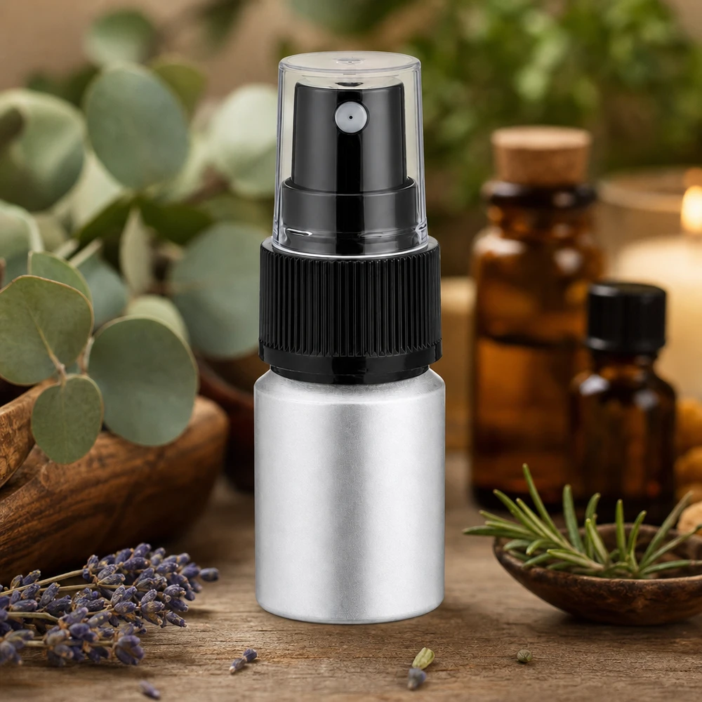 Praktische 10ml Pumpflasche aus gebeiztem Metall für DIY Kosmetik und Parfüm