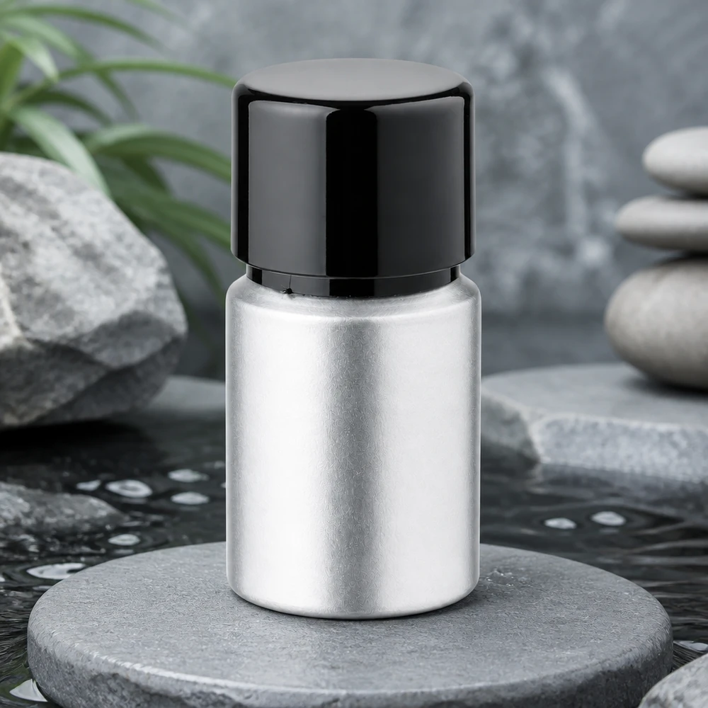 Handliche 10ml Aluminiumflasche - gebeizte Oberfläche verhindert Fingerabdrücke bei häufiger Nutzung