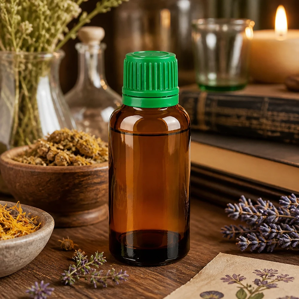 Lichtundurchlässige 30ml Vorratsflasche aus hochwertigem Borosilikatglas mit grünem Deckel