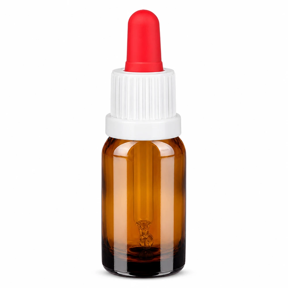 10ml pipetovací láhev bílá/červený uzávěr s ochranou proti manipulaci BrownLine UT18/10 Hochwertige 10ml Glasflasche mit Pipette für DIY Kosmetik und Naturprodukte