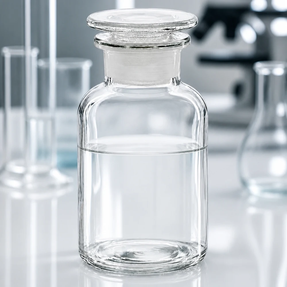 Láhev s kulatým ramenem 250ml čirá skleněná zátka se širokým hrdlem Pharmazeutische Glasflasche 250ml Weithals klar mit Glasstopfen zwischen Laborgeräten