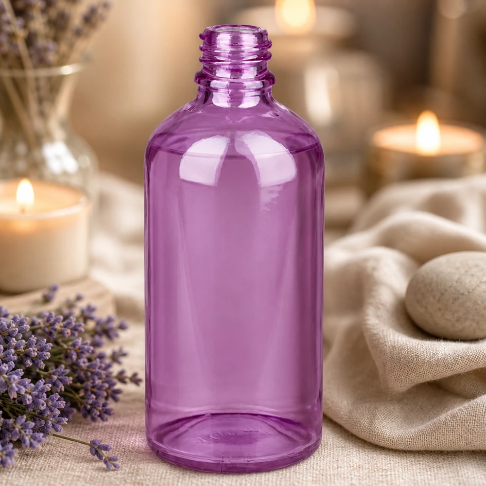 100ml lékárenská lahvička PurpleLine UT18/100 UNiTWIST ze skla. Robuste violette Glasflasche 100ml PurpleLine UT18/100 für professionelle Aromatherapie Anwendung