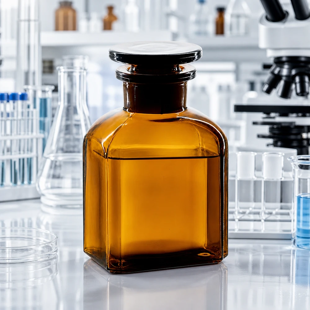 Čtvercová láhev 150ml hnědá skleněná zátka se širokým hrdlem Vierkantflasche Braunglas 150ml breite Öffnung Schliffglasstopfen UV-Schutz für Laborchemikalien