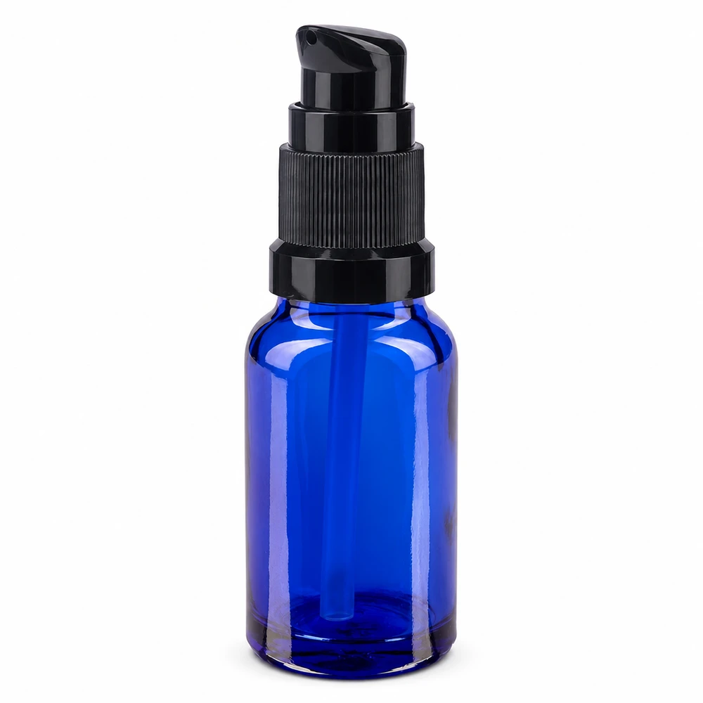 Miniatur Pumpflasche 10ml blau schwarz ideal für ätherische Öle und Seren