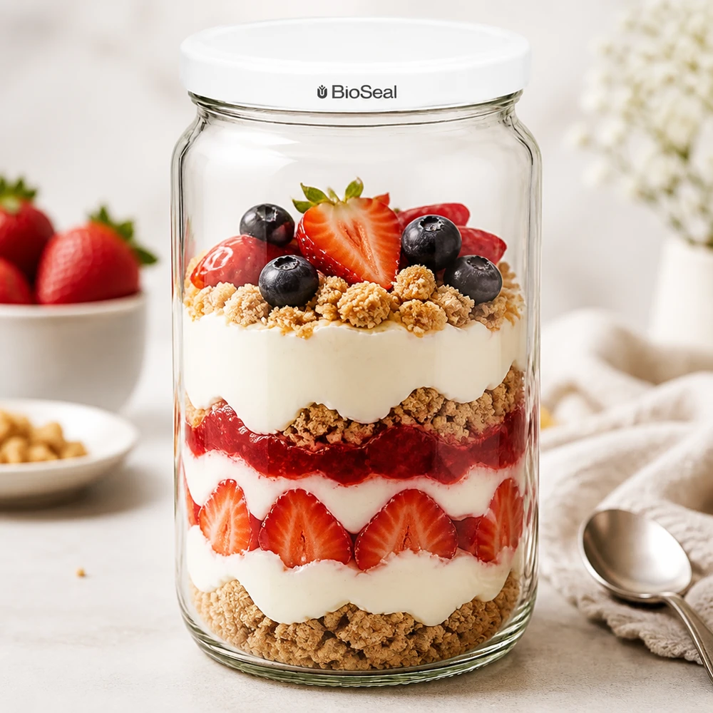 UNiTWIST Runda795 Dessertglas mit geschichtetem Joghurt-Beeren-Parfait - vielseitig für süße Kreationen und Desserts