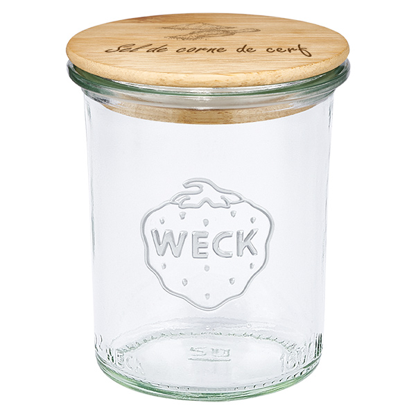 Couvercle en bois "Sel de corne de cerf" avec verre WECK 160
