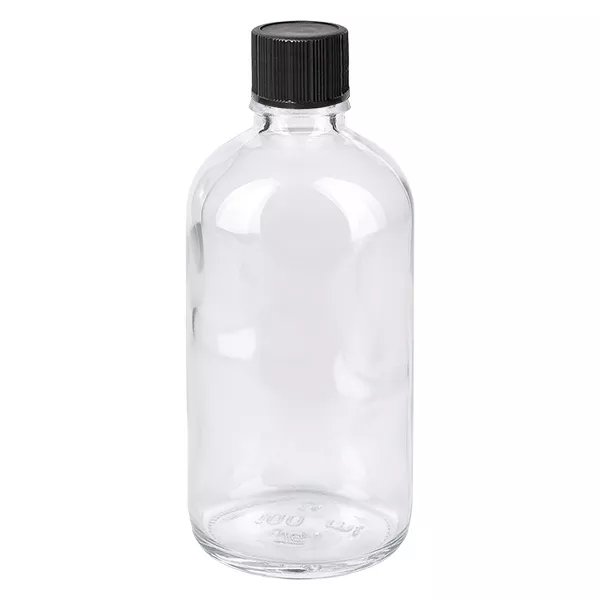 100ml kapátko lahvička 1mm černá standardní uzávěr ClearLine UT18/100 Klarglas Tropfflasche 100ml mit 1mm Tropföffnung und schwarzem Schraubdeckel UT18