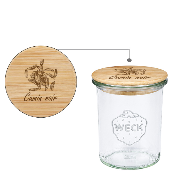 Couvercle en bois &quot;Cumin noir&quot; avec WECK verre &#224; pied 160ml