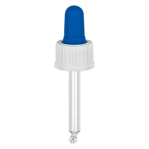 Skleněná kapací pipeta bílá/modrá 18mm PL44 standardní. Skleněná kapací pipeta bílá/modrá 18mm PL44 standardní.