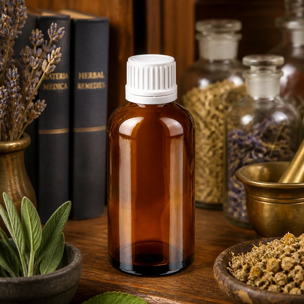 Premium 50ml Glasflasche in Apothekerqualität mit dichtem Verschluss für Wirkstoffe