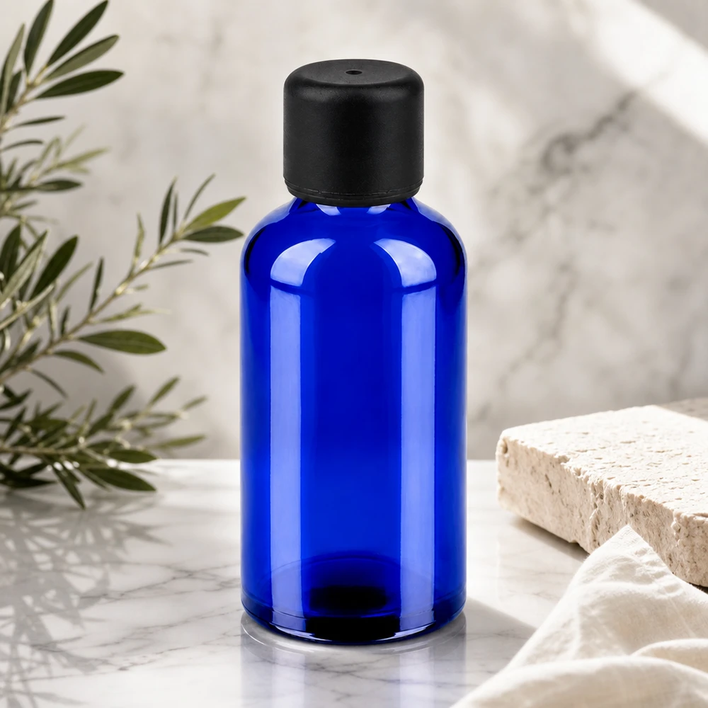 50ml láhev se 6mm šroubovacím uzávěrem černá Standard BlueLine UT18/50 Vielseitige 50ml Apothekerflasche mit klassischem Design für DIY-Kosmetik und Naturheilmittel