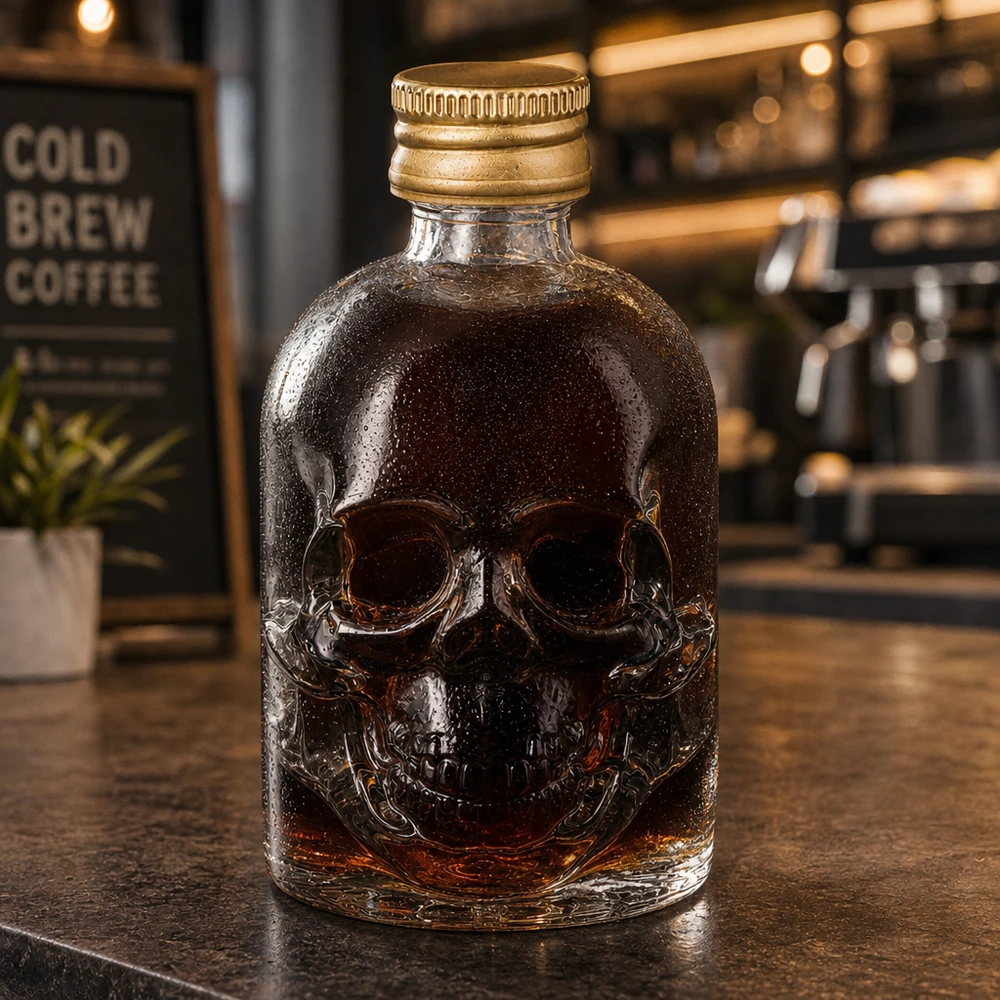 Kompakte 50ml Glasflasche Hector mit erhöhtem Totenkopf-Design für individuelle Abfüllung