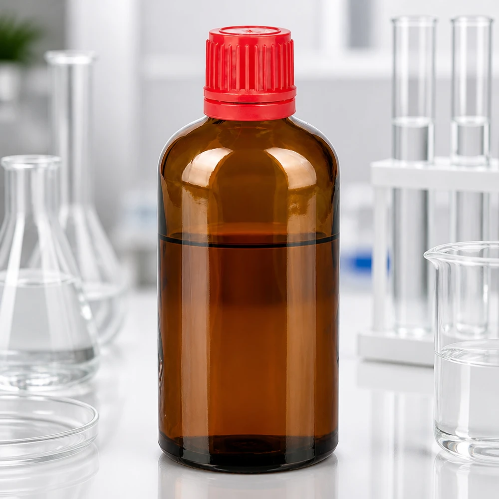 100ml lahvička 11mm šroubovací uzávěr červený tamper evidentní uzávěr BrownLine UT18/100 Robuste Braunglasflasche 100ml mit rotem SV-Verschluss - langlebig und wiederverwendbar