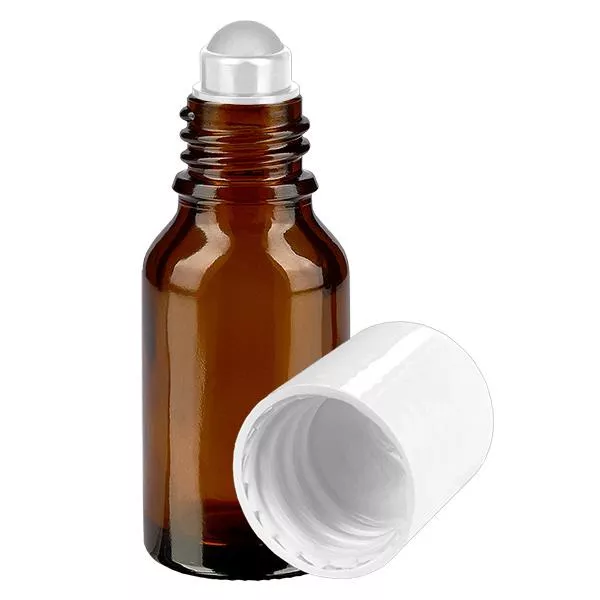 Lékárenská lahvička hnědá 15ml roll-on uzávěr bílý Lékárenská lahvička hnědá 15ml roll-on uzávěr bílý