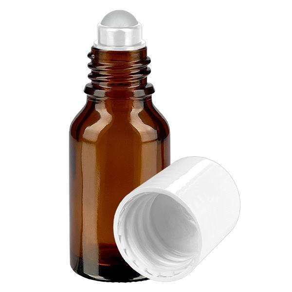 Lékárenská lahvička hnědá 15ml roll-on uzávěr bílý Lékárenská lahvička hnědá 15ml roll-on uzávěr bílý