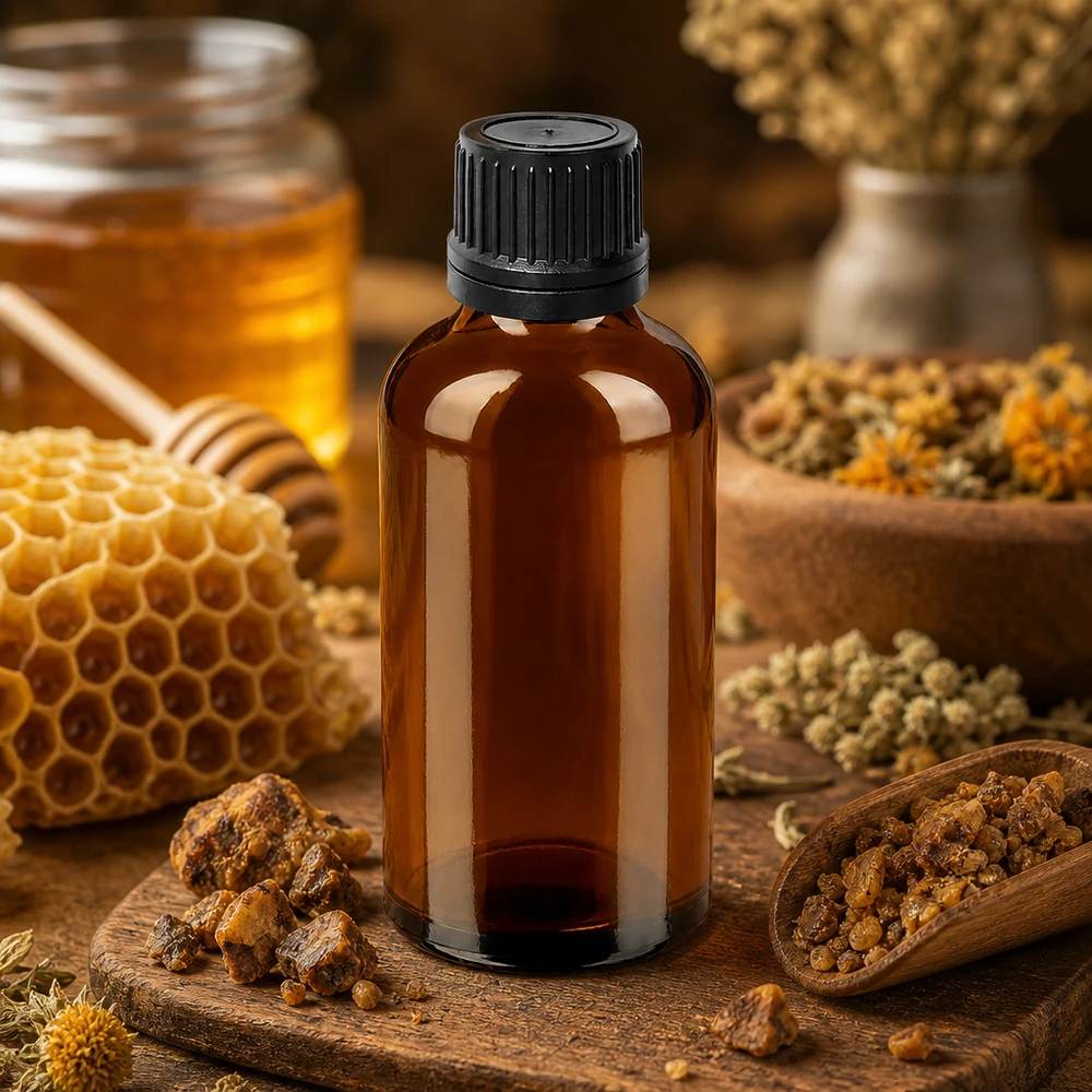 50ml lahvička s kapátkem 1mm černá tamper-evidentní uzávěr BrownLine UT18/50 Premium Glasflasche 50ml braun mit schwarzem Deckel für selbstgemachte Tinkturen und Essenzen